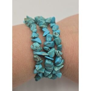 Artisan Memory Wire Bead Wrap Bracelet ? Faux Turquoise Spiderweb Boho Southwest